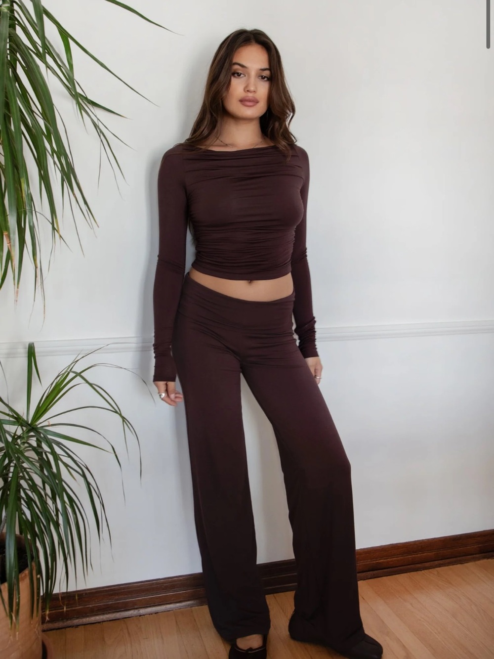 NWT Tic Toc Women's Chocolate Brown Wide-Leg Pants set